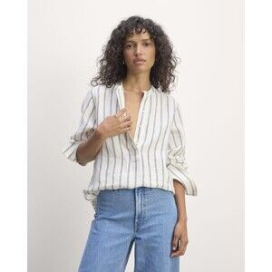 Everlane Women's THE HENLEY SHIRT IN 100% LINEN Size 4 Wardrobe Staple Old Money